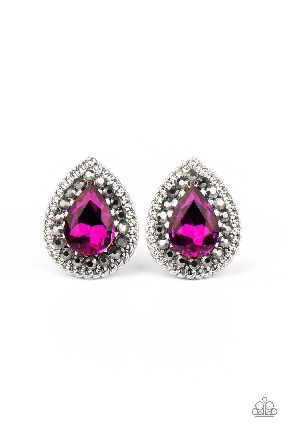 Debutante Debut Pink Rhinestone Teardrop Post Earrings - Paparazzi Accessories