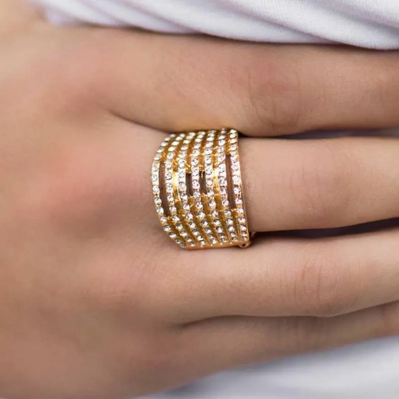 It's the Glitter Things That Count Gold and White Rhinestone Ring