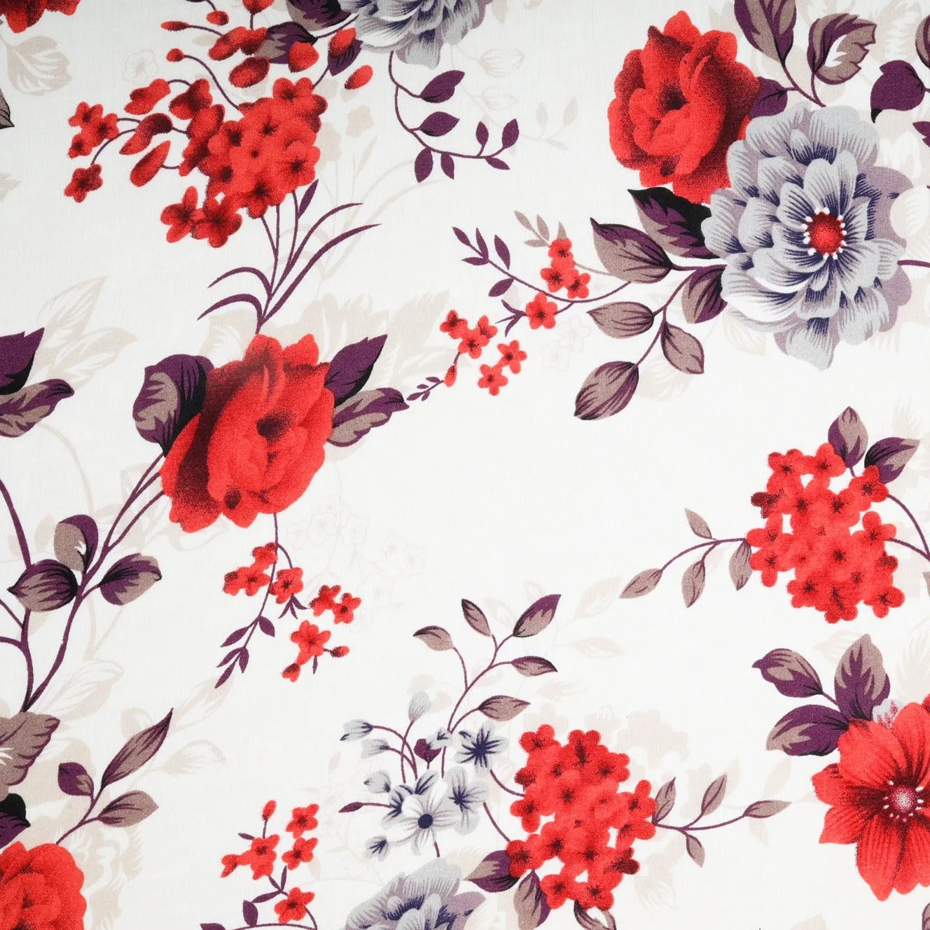 White Floral Print Rayon Fabric , 56 Inches , Plain Weave (TU 4008-1)